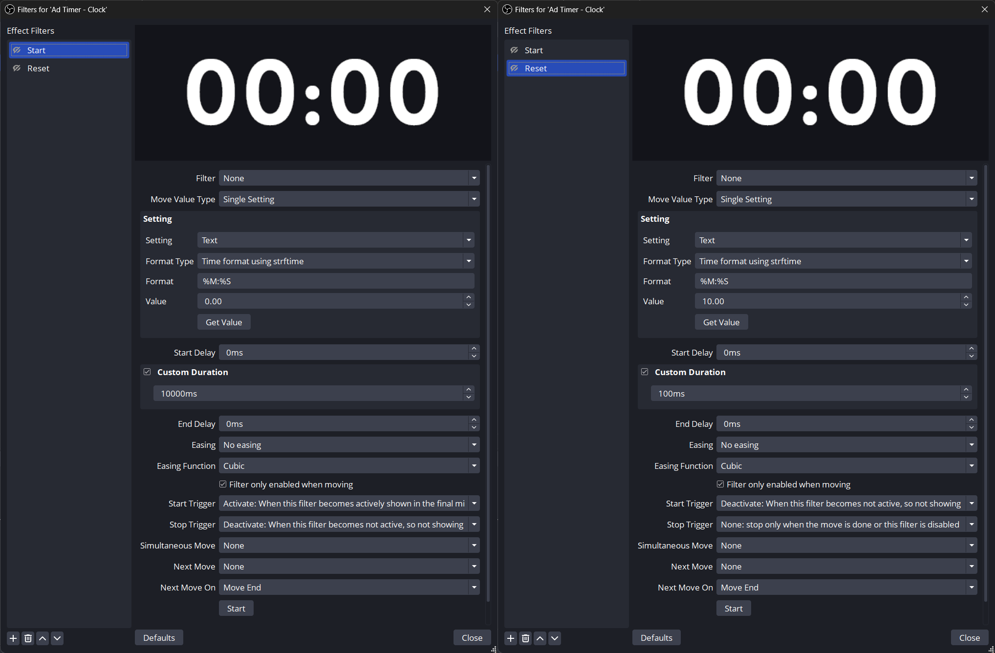 Filter window for the Ad Timer - Bar color source.